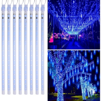 Qualra Lichterkette 30/50cm Meteorschauer 8 Röhren Lichterkette Weihnachtsdeko Aussen, Weihnachtsbeleuchtung mit Stecker Wasserdicht für Außen Garten
