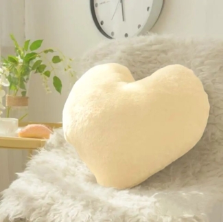 Herzkissen » Kuschelkissen 45 x 45 cm » weiches Herz Kissen » Dekokissen » Zierkissen aus Kunstfell - Creme