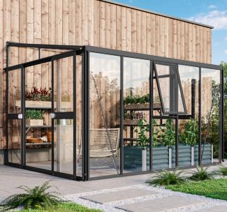 Vitavia Anlehn-Gewächshaus "Helena 8600", schwarz, 8,6 m²,3 mm ESG, 10 mm HKP