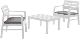 Dmora Outdoor-Lounge-Set Alfio, Gartenkomposition mit 2 Sesseln und 1 Couchtisch, Lounge für drinnen und draußen mit Kissen, 100 % Made in Italy, Weiß