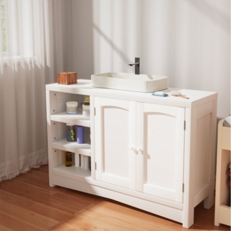 oyajia Waschbeckenunterschrank Unterschrank Badezimmerschrank (Badezimmerschrank mit Tür und 3 Ablagen Badschrank Badmöbel Waschtisch) extra lang, offene Fächer, höhenverstellbare Ablagen