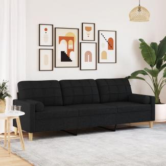 Sofa 3-Sitzer mit Zierkissen Schwarz 210 cm Stoff 3278205