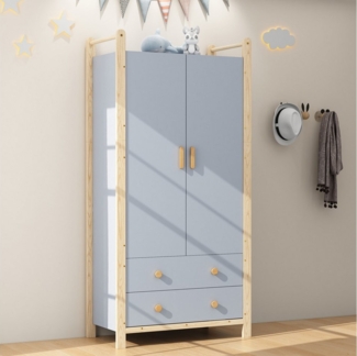 Flieks Kleiderschrank 2-türiger Garderobe mit Kleiderstange und 2 Schubladen 90×44×180cm