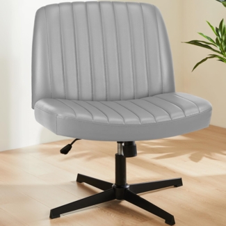 Sweetcrispy Bürostuhl Ohne Armlehnen, Schreibtischstuhl mit PU-Leder, Lesesessel mit Breiterem Polster zum Sitzen im Schneidersitz Stuhl, Höhenverstellbar, 360° Drehstuhl für Haus, Grau