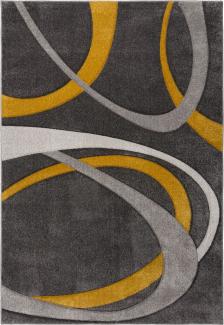 Abstrakter Moderner Designerteppich in Grau-Ocker, leicht zu pflegender Teppich - UCK Serie von Kadima Design. Größe: 200x290 cm