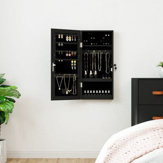 Schmuckschrank, Spiegelschrank mit LED-Beleuchtung Wandmontage Schwarz