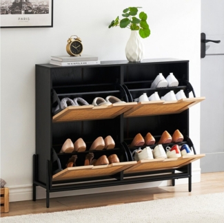 GarveeMore Schuhschrank Schuhkipper Schuhkommode mit 4 Klappen mit 8 Einstellbar Ablageflächen mit 4 Klappen Schuhschrank schmal Schuhregal mit 8 Ablageflächen