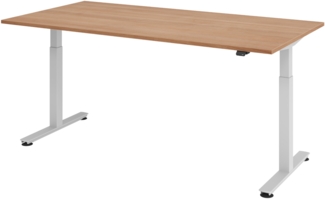 bümö elektrisch höhenverstellbarer Schreibtisch Nussbaum 200x100 cm, Gestell: Silber - Büroschreibtisch höhenverstellbar elektrisch, elektrischer Bürotisch & Gaming Tisch, Stehschreibtisch, XMST-2E-N-S