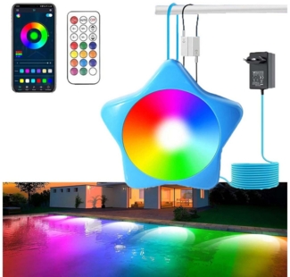 Jibenhome Pool-Lampe LED Poolbeleuchtung, Wasserdicht RGB Unterwasserbeleuchtung, mit EU-Stecker, LED fest integriert, Magnetische Dimmbar, mit 8.8 m langem Kabel