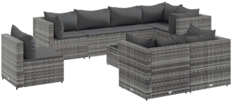 vidaXL 9-tlg. Garten-Lounge-Set mit Kissen Grau Poly Rattan 3308202