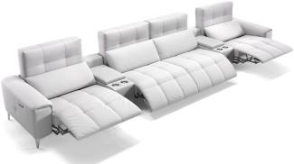 Sofanella Kinosofa SALENTO 4-Sitzer Ledercouch Hometheater in Weiß XXL: 486 Breite x 100 Tiefe