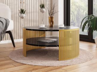 Couchtisch Fahugin Gold, Beine und Seiten aus Stahl (Farbe: Gold / Black Pietra Grigia)