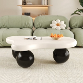 Ulife Couchtisch Wohnzimmertisch, Beistelltisch, mit LED-Beleuchtung, 16 Farben wählbar, Wolkenform+Rundbein-Design, 95 x 62,5 x 32 cm