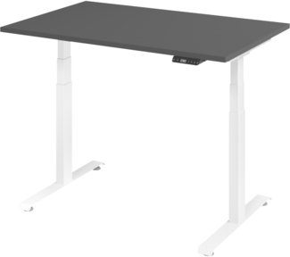 bümö höhenverstellbarer Schreibtisch 120x80 cm in graphit, Gestell weiß - Höhenverstellbar Elektrisch Stehpult mit 3-fach Speicher, Computertisch, Ergonomischer Steh-Sitz Tisch, Bürotisch, LXK65-12-G-W