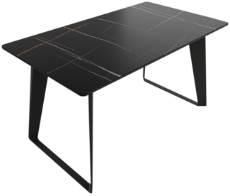 Esstisch 140x80cm schwarze Keramikplatte schwarze U-Form Beine : Schwarz