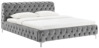 riess-ambiente Polsterbett MODERN BAROCK 180x200cm grau Samt – Barock Stil, Kopfteil, Doppelbett (Einzelartikel, 1-tlg), Chesterfield Design, King-Size-Bett, bequemes Ehebett, Glamour