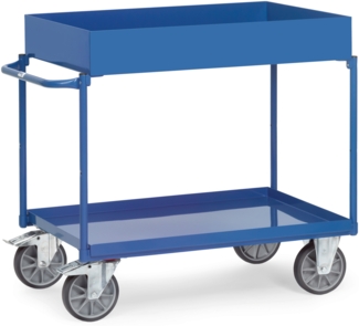 Fetra Tischwagen mit Stahlblechwannen und hohem Rand 2 Etagen 850x500mm Ladefläche
