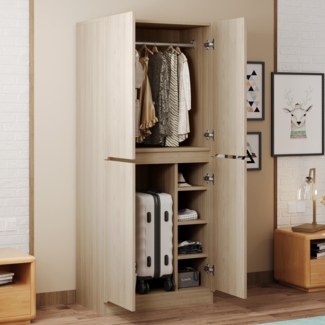 Merax Kleiderschrank 70 × 40 × 170 cm, Doppeltür-Design mit kleinem Staufach, Holzfarbe