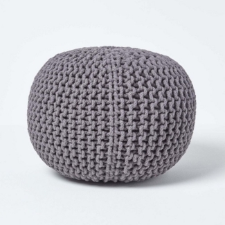 Homescapes Pouf Runder Strickpouf 100% Baumwolle, grau