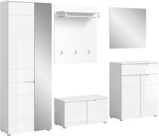 INOSIGN Garderoben-Set CAPRI, 5-teilig, mit eingefasster Griffmulde, bestehend aus:, (5-St), Garderobenschrank, Sitzbank, Garderobenpaneel, Schuhkommode, Spiegel