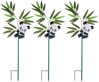 3er Set LED Solar Steckleuchte, Pandabär, Blätter, H 70 cm