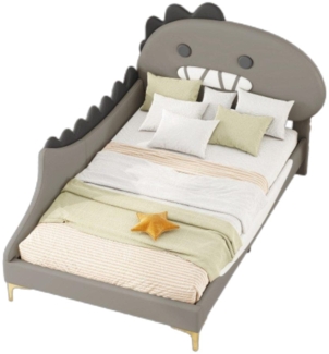TavilaEcon Kinderbett Polsterbett Jugendbett Flachbett mit Cartoon Dinosaurier Form Kopfteil
