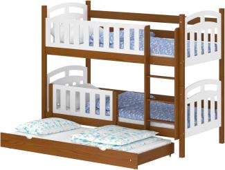 WNM Group Kinderbett Ausziehbar mit Rausfallschutz Suzie - aus Massivholz - Hochbett für Mädchen und Jungen - Absturzsicherung Ausziehbett - Kinderhochbetten 160x80 / 150x80 cm - Braun