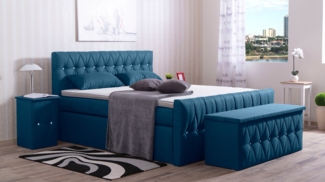 Meisterbetten Boxspringbett Cool 200x220 in WT-Blau, Matratzenbezug Nano, Komfortschaum-Topper