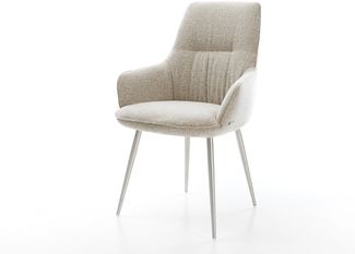 Esszimmerstuhl Zelia-Flex mit Armlehnen Webstoff Soft Beige 4-Fuß konisch Edelstahl Taschenfederkern