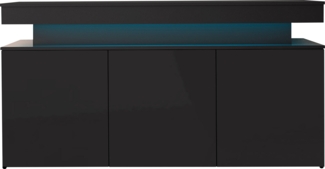Kommode 3D 160 Serkuzo (Farbe: Schwarz / Schwarz Hochglanz)
