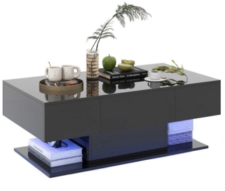 COSTWAY Couchtisch, LED, Hochglanz, 20 Farbeneinstellbar mit Stauraum schwarz