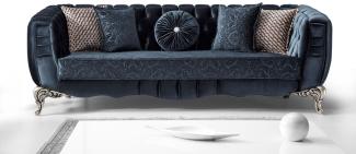 Casa Padrino Luxus Barock Sofa Blau / Silber 235x103 x H. 82 cm - Barockstil Wohnzimmer Sofa mit dekorativen Kissen