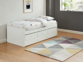 Vente-unique - Ausziehbett mit 3 Schubladen + Matratze - MDF & Kiefernholz - 90 x 190 cm - Weiß - TITOUAN