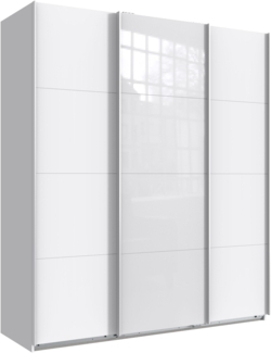 Schwebetürenschrank Kleiderschrank B180 cm H208 cm 3-türig Weiß, 1x Tür Glas Weiß