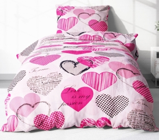 Heubergshop Bettwäsche, Renforcé, 2 teilig, 135x200cm + 80x80cm Love Liebe Herzen 100% Baumwolle (EW-621/2)