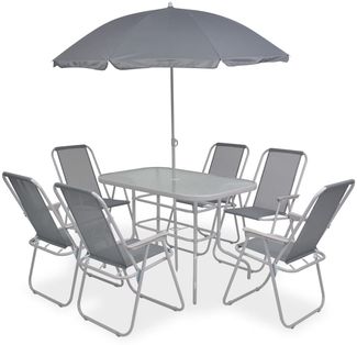 Gartenmöbel-Set | 8-tlg. Garten-Essgruppe Stahl und Textilene Grau