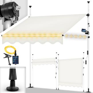 tillvex Klemmmarkise 350 cm Beige mit LED mit Handkurbel Balkon | Balkonmarkise ohne Bohren | Markise UV-beständig & höhenverstellbar | Sonnenschutz wasserdicht