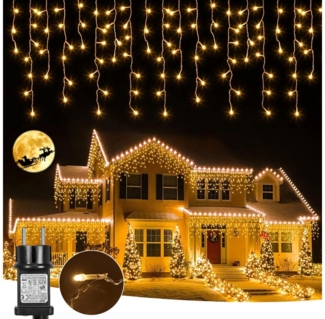 LMaxhome LED-Lichterkette Eisregen Lichterkette für Aussen Flashing Effekt Weihnacht Wasserdicht, 400-flammig, 5M/10M/15M Lichtervorhang Speicherfunktion 8 Modi Timer Warmweiß Deko
