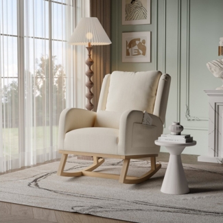 Furnishings Home Schaukelstuhl Loungesessel Hellbeiger mit Kissen (1 St), 2 Seitentaschen 1Lendenkissen 68 x 93 x 96 cm