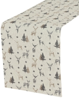 Kaemingk Tischläufer CHRISTY, B 30 cm, L 150 cm, Sandfarben, Grün, (1-tlg), Braun, Grau, mit Weihnachtlichen Motiven