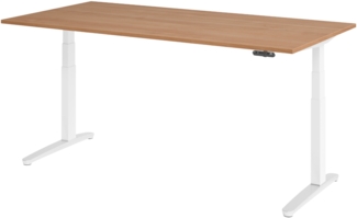 bümö elektrisch höhenverstellbarer Schreibtisch 200x100 cm mit Memory-Steuerung - Design Schreibtisch höhenverstellbar elektrisch, elektrischer Schreibtisch Nussbaum, Gestell weiß/alu, XBHM2E-N-WC
