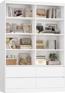 Homfa Bücherregal Hochschrank Standregal Bücherschrank Raumteiler, mit 8 Fächern und 4 Schubladen, 120x30x180cm