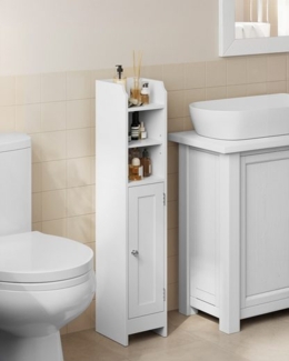 VASAGLE Badezimmerschrank klein, Badschrank schmal, stehend, mit Tür und Regal, kleiner Schrank für Toilettenpapier, Toilettenschrank, verstellbare Ablagen, 20 x 18 x 92 cm，wolkenweiß BBC311W01