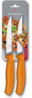 Victorinox, Swiss Classic, Profi Steak- und Pizzamesser, Extra Scharfe Klinge, Wellenschliff, 12 cm, Robuster Kunststoffgriff, Rostfreier Stahl, orange