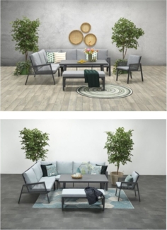 Garden Impressions Gartenlounge-Set "Andrea Links", Rope Gartenmöbelset, (Set, 4-tlg, Alu, Ecklounge, Esstisch, Sessel, Bank, inkl. Auflagen), wasserabweisende Kissen