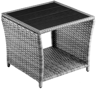 Casaria Beistelltisch (1-St), wetterfest, Polyrattan / WPC grau, 45 x 45 x 40 cm
