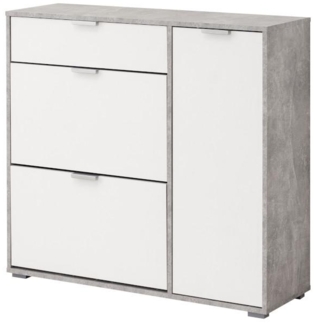 Vente-unique - Schuhschrank Schuhkipper mit 1 Tür, 2 Ablagen & 1 Schublade - Weiß/Beton-Optik - ARIETTA