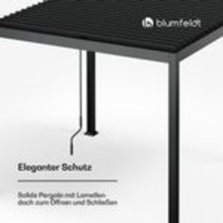 Blumfeldt Pavillon 3x3, Wasserdicht Stabil Winterfest, Lamellendach aus Verzinktem Stahl, Pulverbeschichteter Aluminiumrahmen, Wetterfest, Schwarz, Für Garten & Terrasse