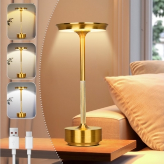 Jibenhome Nachtlicht Outdoor Tischleuchte Akku Touch Dimmbar, LED Tischlampe, Gold, LED fest integriert, UFO Nachttischlampe, Memory-Funktion, 3 Farbtem