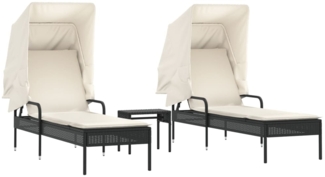 vidaXL Sonnenliegen 2 Stk. mit Dach und Tisch Schwarz Poly-Rattan 3261569